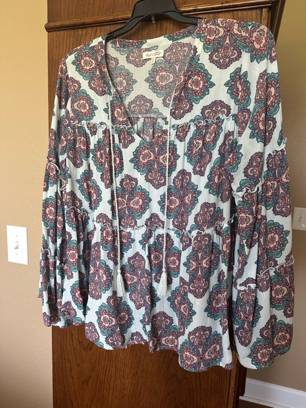 Red Camel Paisley Tie-Front Boho Tunic